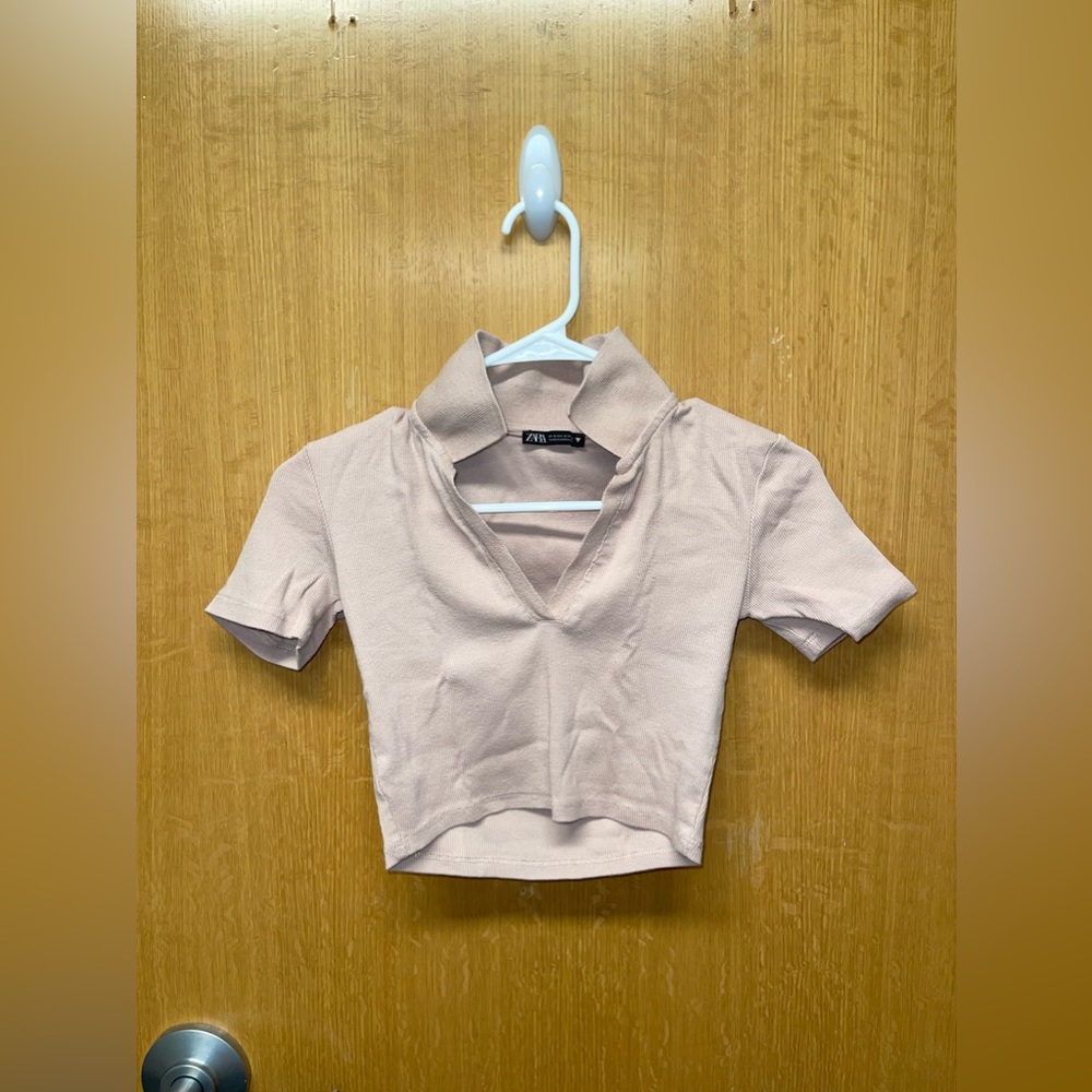 Zara Pink Collared Cropped Top